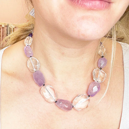 Collar único de Amatista y Cuarzo Blanco en Plata 925º