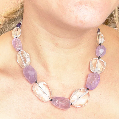 Collar único de Amatista y Cuarzo Blanco en Plata 925º