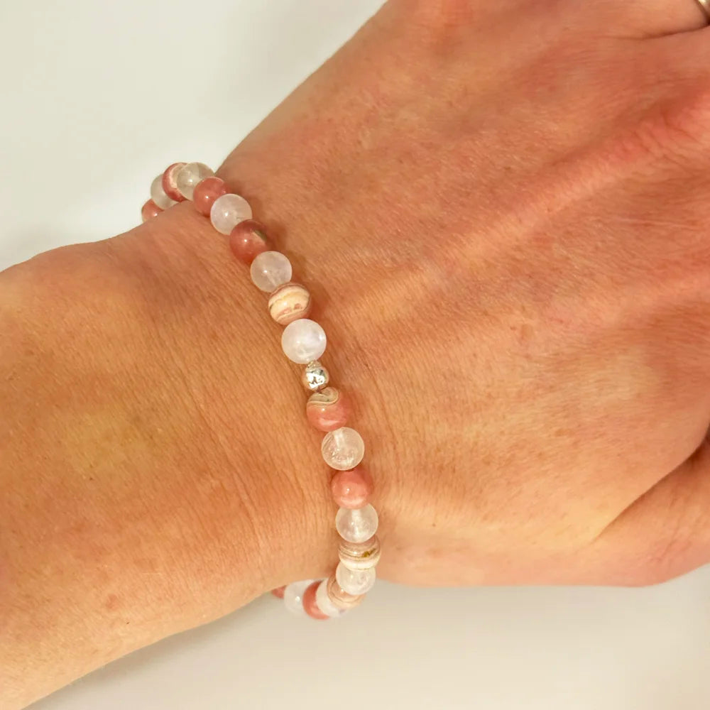 Pulsera Piedra Luna y Rodocrosita