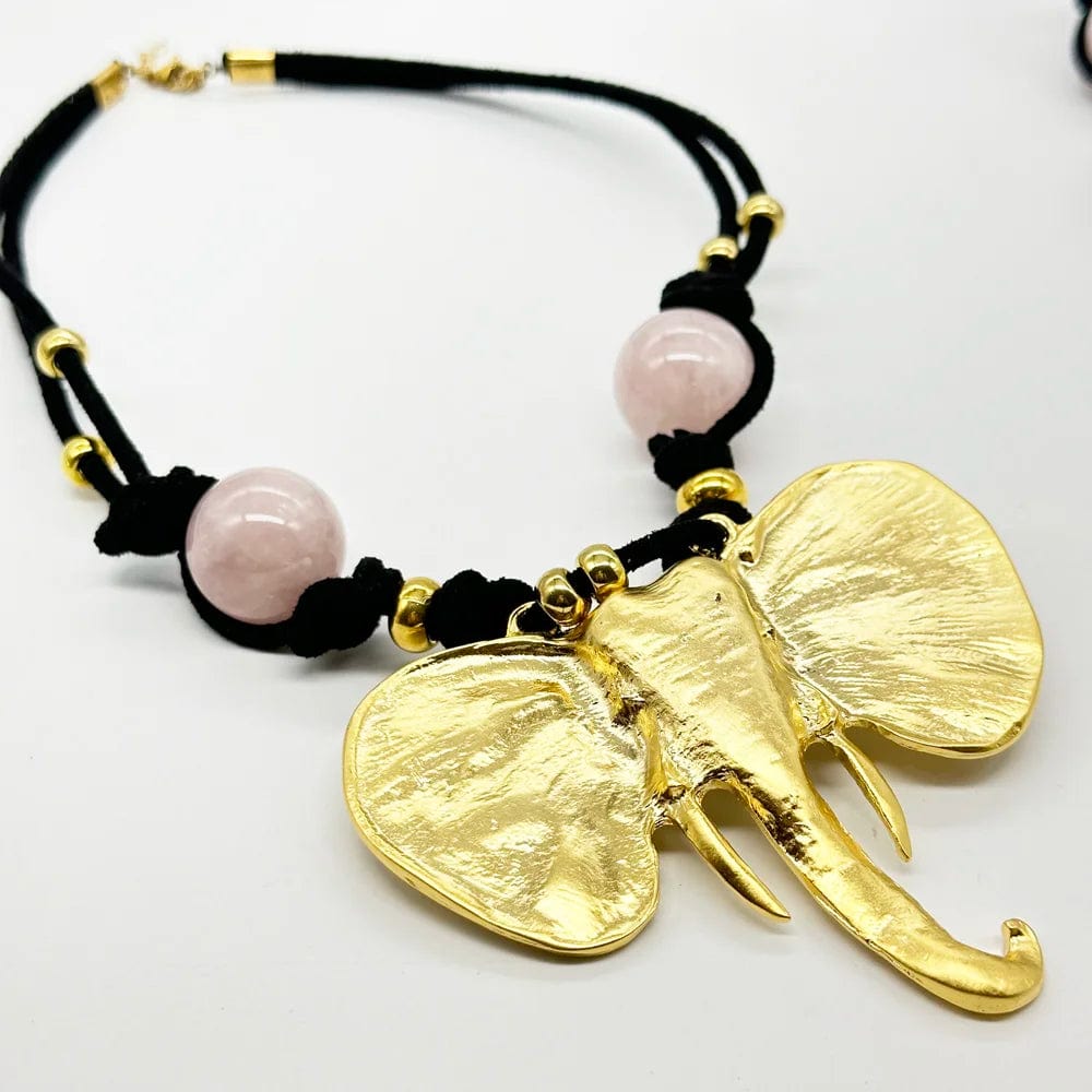 Elephant and Rose Quartz Necklace
