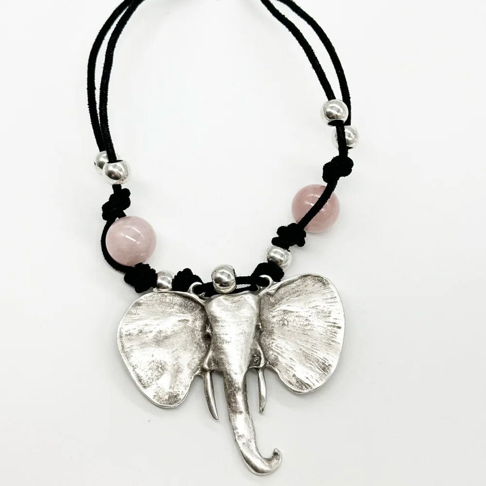 Elephant and Rose Quartz Necklace