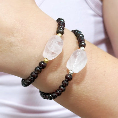 Pulsera Granates y Cuarzo Rosa | Amor y Fuerza