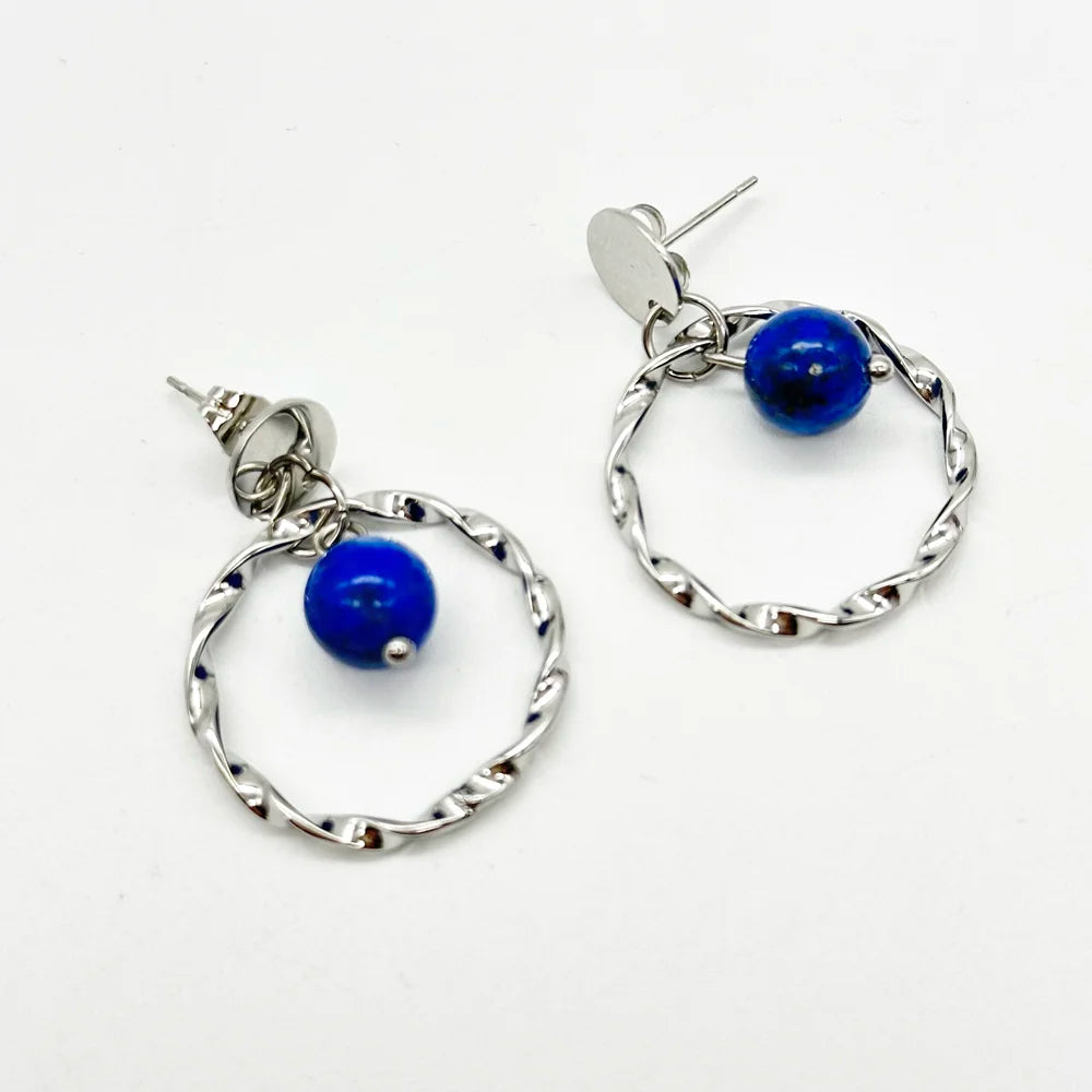 Earrings with Curly Hoop and Mineral