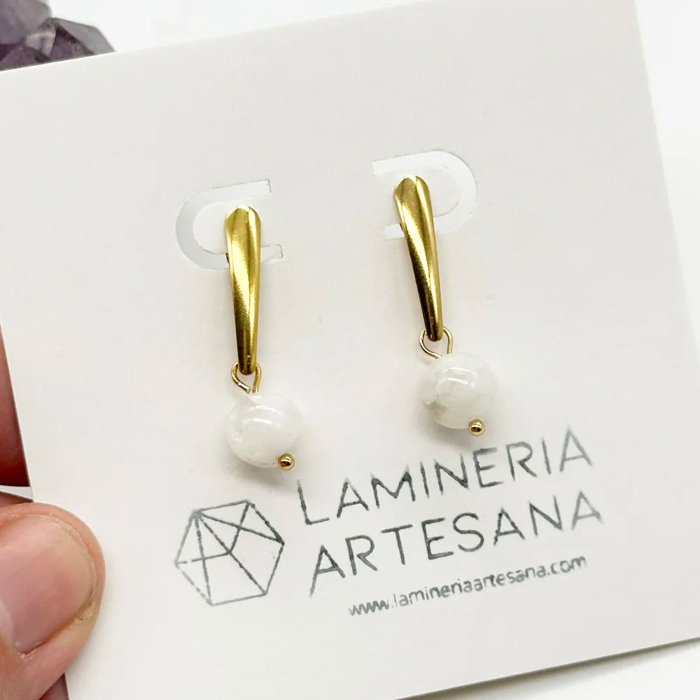 Pendientes botón Lágrima con Mineral