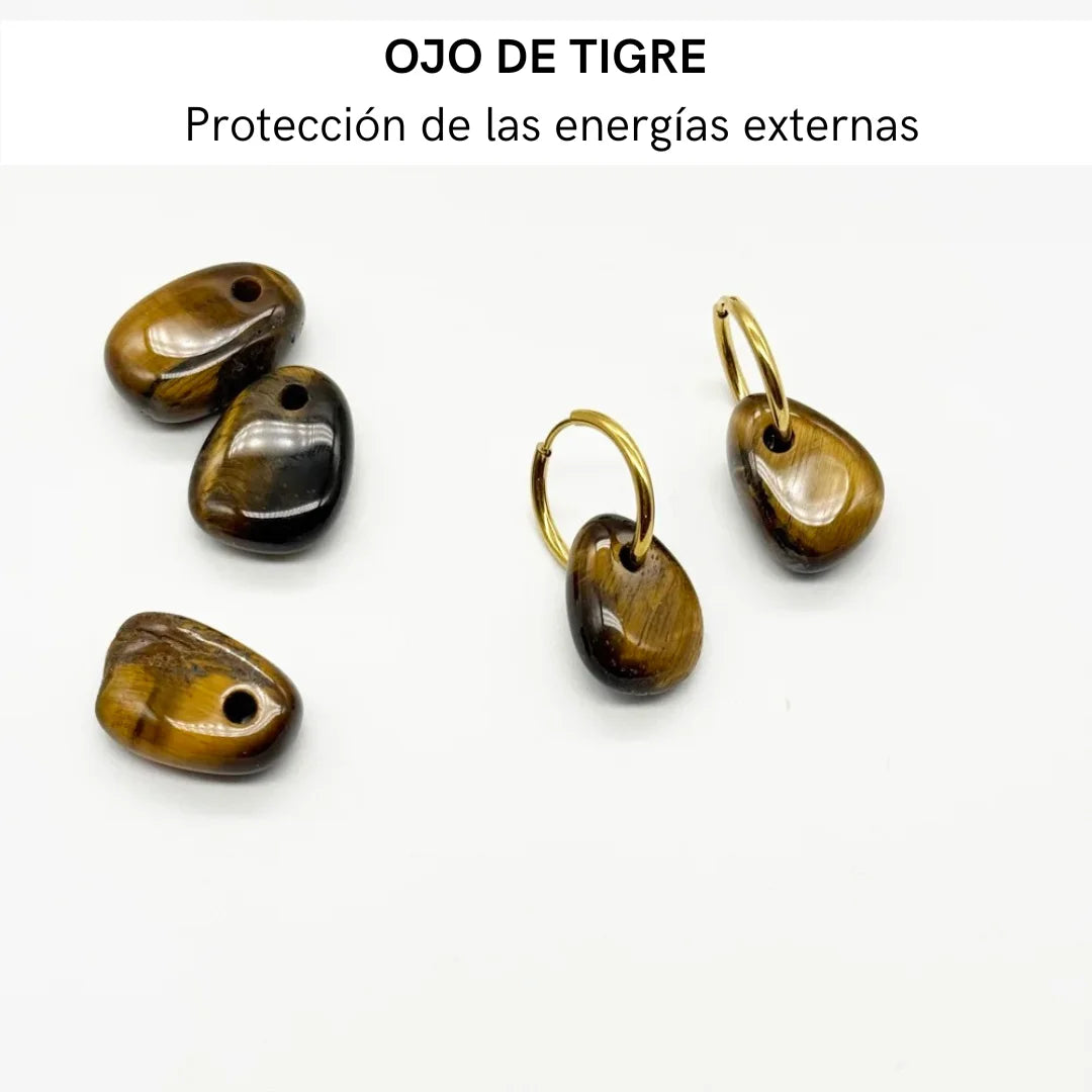 Pendientes de Aro con Ojo de Tigre Natural – Fuerza y Protección