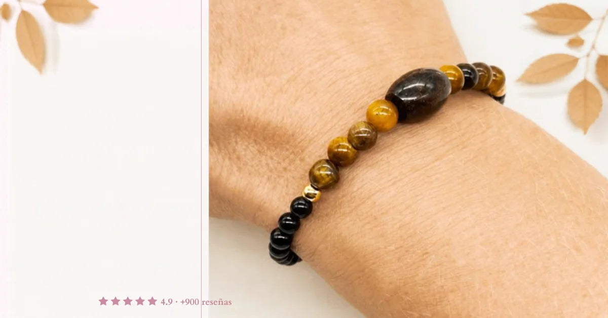 Pulsera de ojo de tigre y ónix hecha a mano, joyas artesanales con minerales naturales