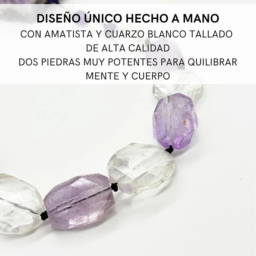 Collar único de Amatista y Cuarzo Blanco en Plata 925º