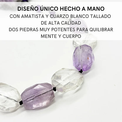 Collar único de Amatista y Cuarzo Blanco en Plata 925º