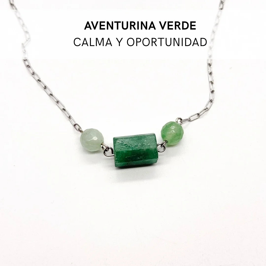 Collar Aventurina Verde acabado plata