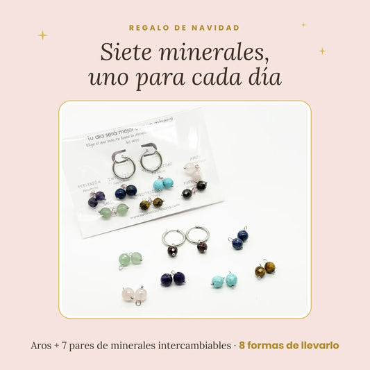 Pack Emociones de LaMineria: aros de acero y 7 pares de minerales naturales intercambiables, regalo de Navidad