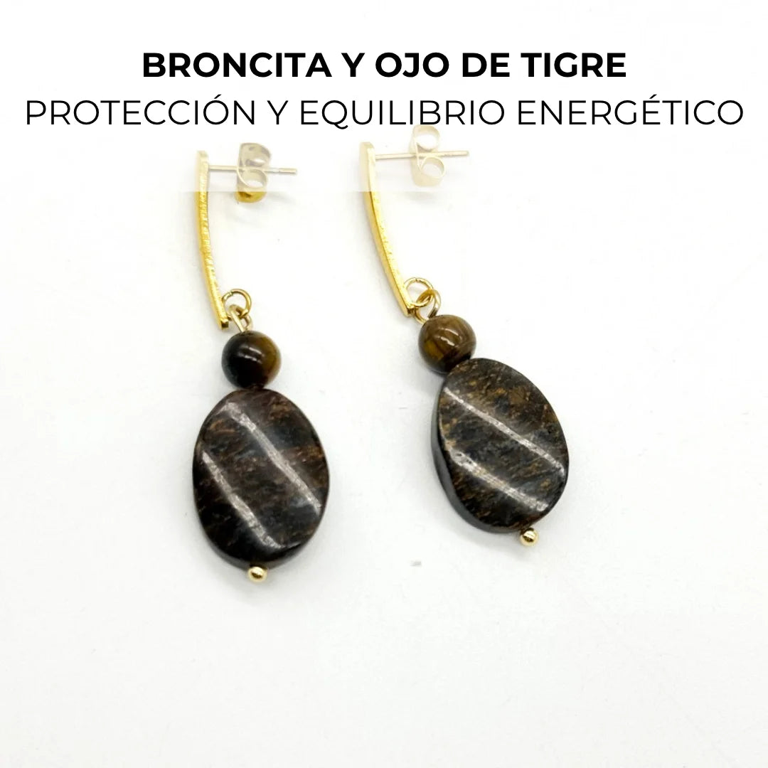 Pendientes de Broncita y Ojo de Tigre de LaMineria Artesana