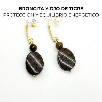 Pendientes de Broncita y Ojo de Tigre de LaMineria Artesana