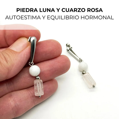 Pendientes de Cuarzo Rosa y Piedra Luna en acero inoxidable bañado en oro