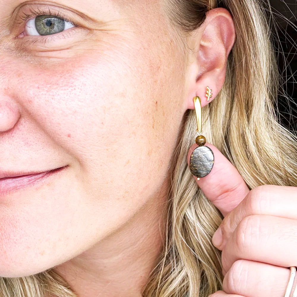 Pendientes Protección y Equilibrio con Broncita y Ojo de Tigre natural
