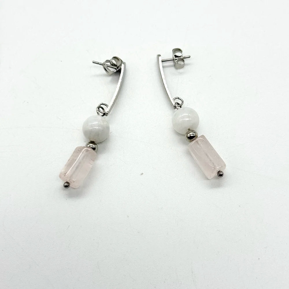 Pendientes Autoestima con Cuarzo Rosa y Piedra Luna natural