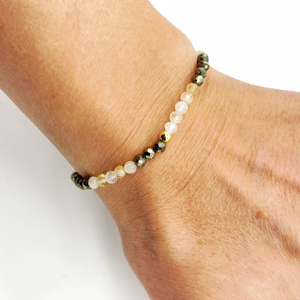 Pulsera de Pirita y Citrino natural facetado de 4 mm
