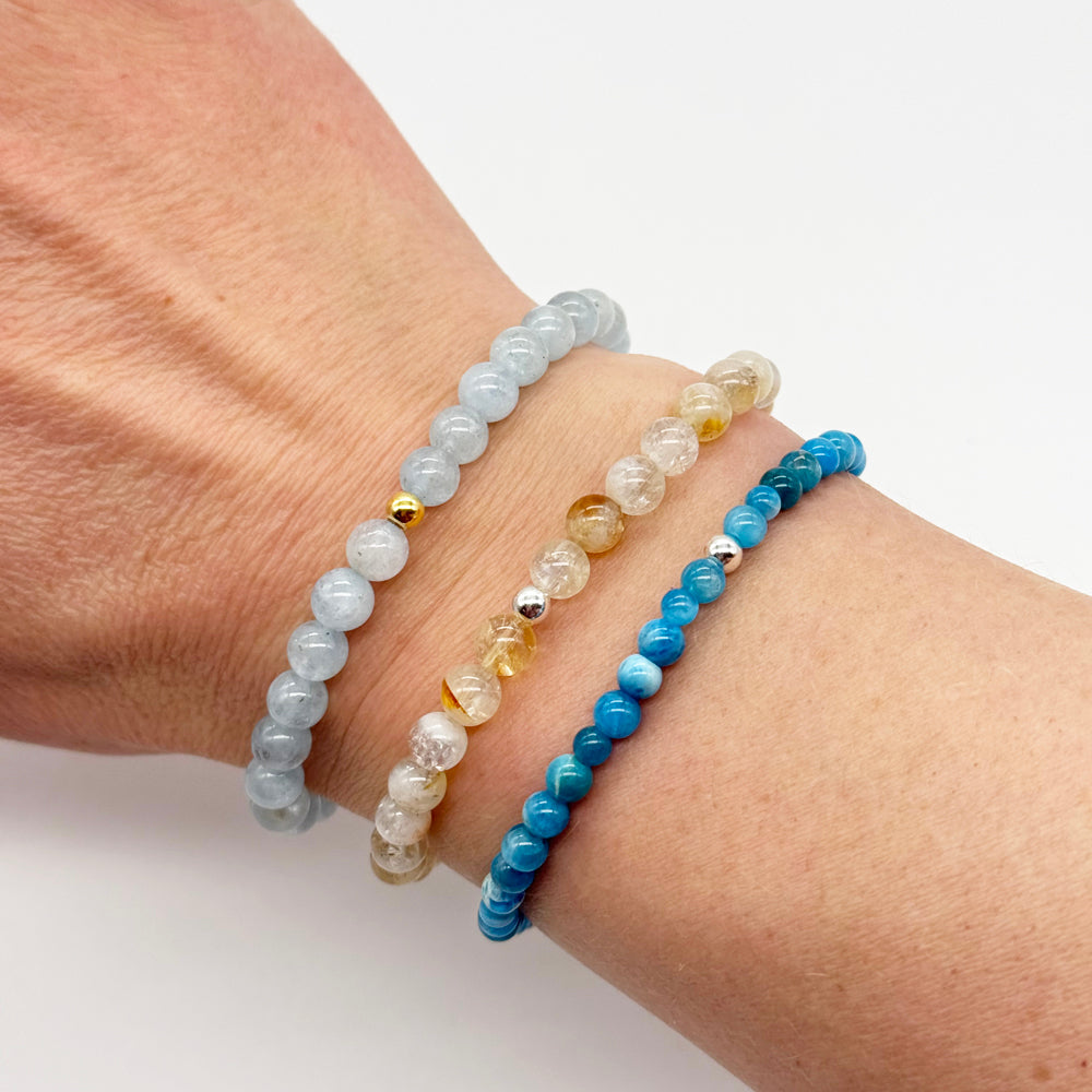 Conjunto de pulseras de  bolas 6mm citrino natural, apetito y aguamarina