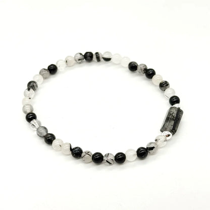 Pulsera de cuarzo blanco con turmalina negra natural