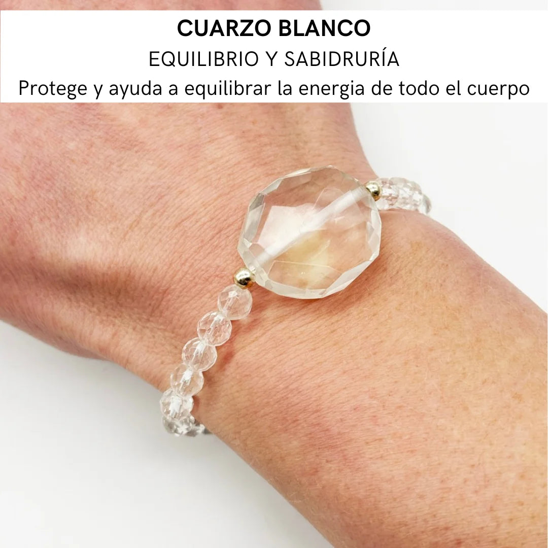 Pulsera de Cuarzo Blanco Natural | Plata 925 o Baño en Oro | Protección y Equilibrio