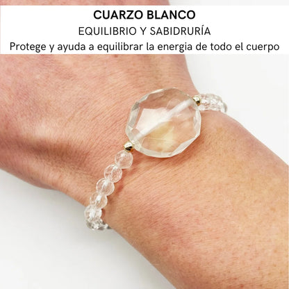 Pulsera de Cuarzo Blanco Natural | Plata 925 o Baño en Oro | Protección y Equilibrio