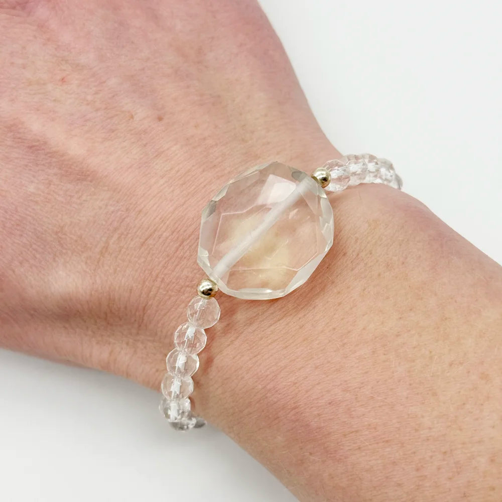 pulsera de cuarzo blanco natural talla, protección y equilibrio