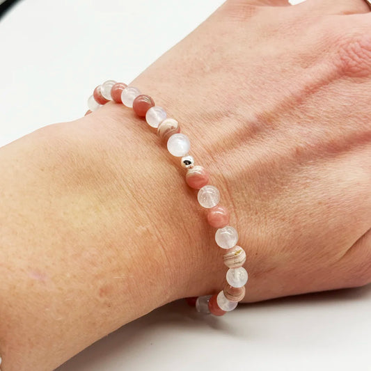 Pulsera Piedra Luna y Rodocrosita