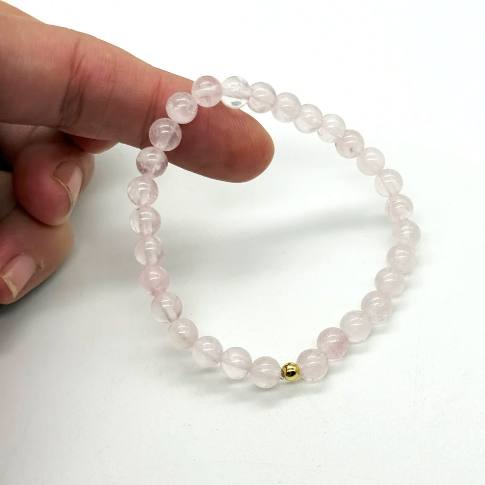 Pulsera de cuarzo rosa natural con bolas lisas de 6 mm