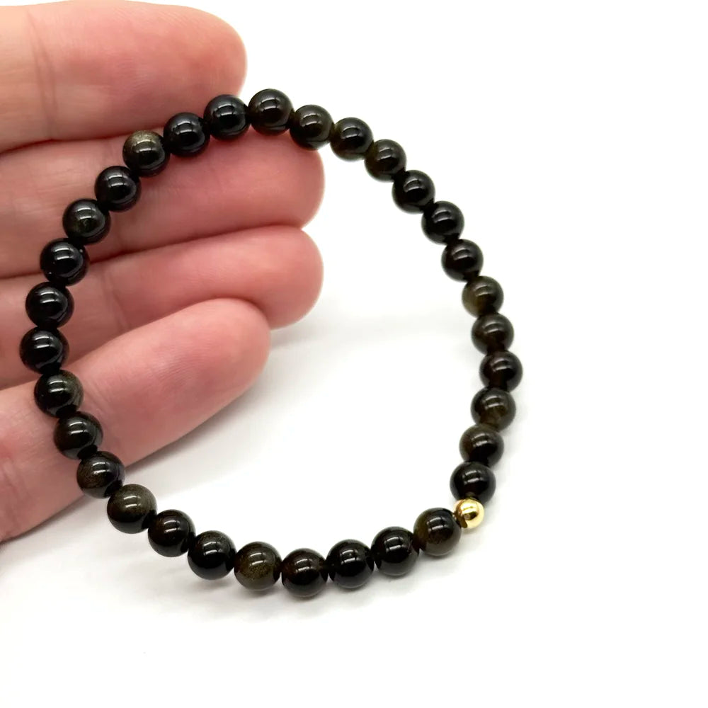 Pulsera de obsidiana dorada natural con bolas lisas de 6 mm