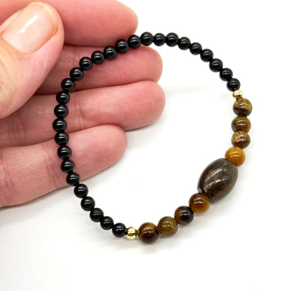 Pulsera Turmalina Negra Ojo de Tigre y Broncita