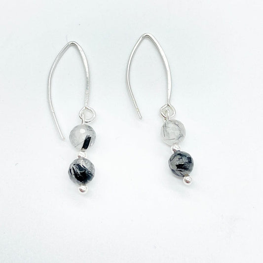 White Quartz finite earrings with black Tourmaline