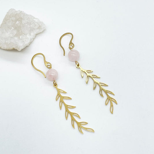Leaves and Mineral long earrings