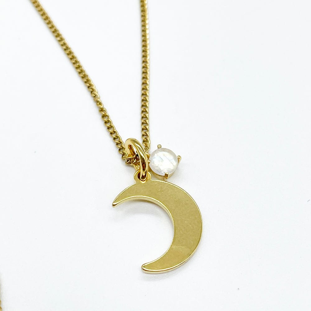 Colgante de luna con piedra natural en plata 925 bañada en oro
