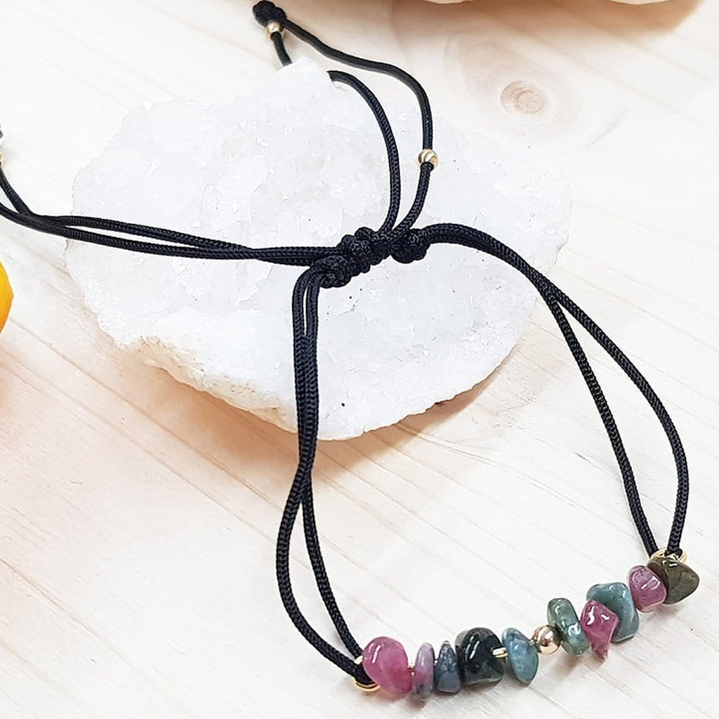 Pulsera ajustable de turmalina de colores con piedras naturales